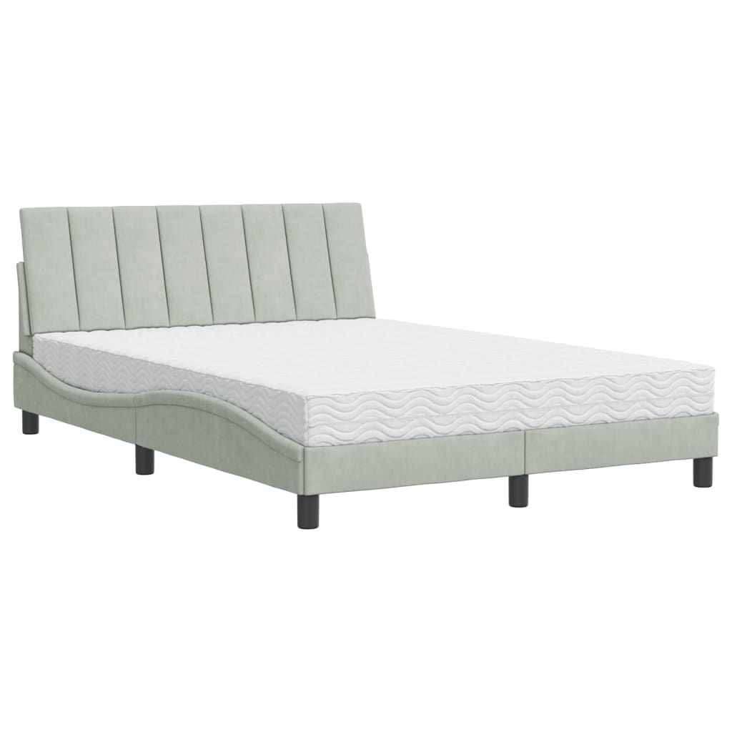 Krevet s madracem Hanko svjetlosivi 140x200 cm baršunasti