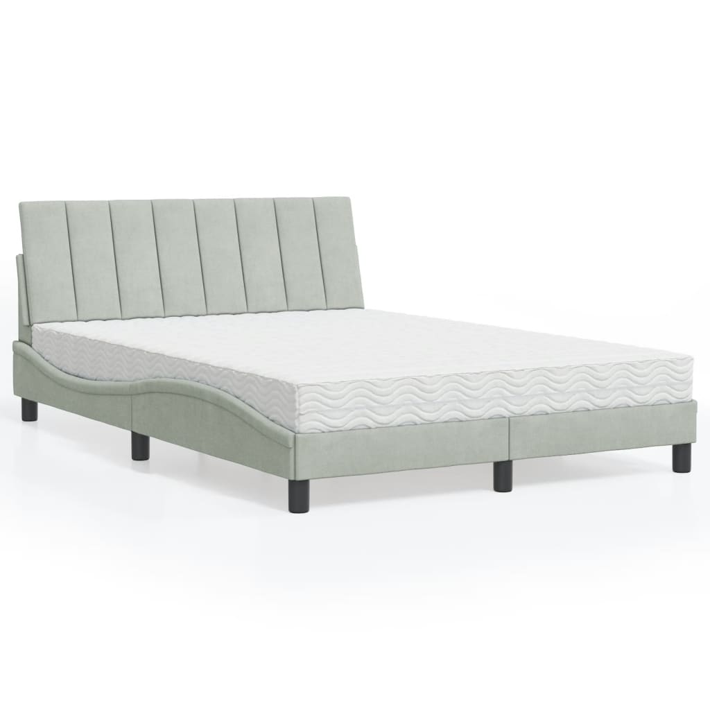 Krevet s madracem Hanko svjetlosivi 140x200 cm baršunasti