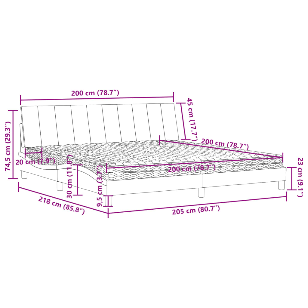 Krevet s madracem Hanko crni 200x200 cm baršunasti
