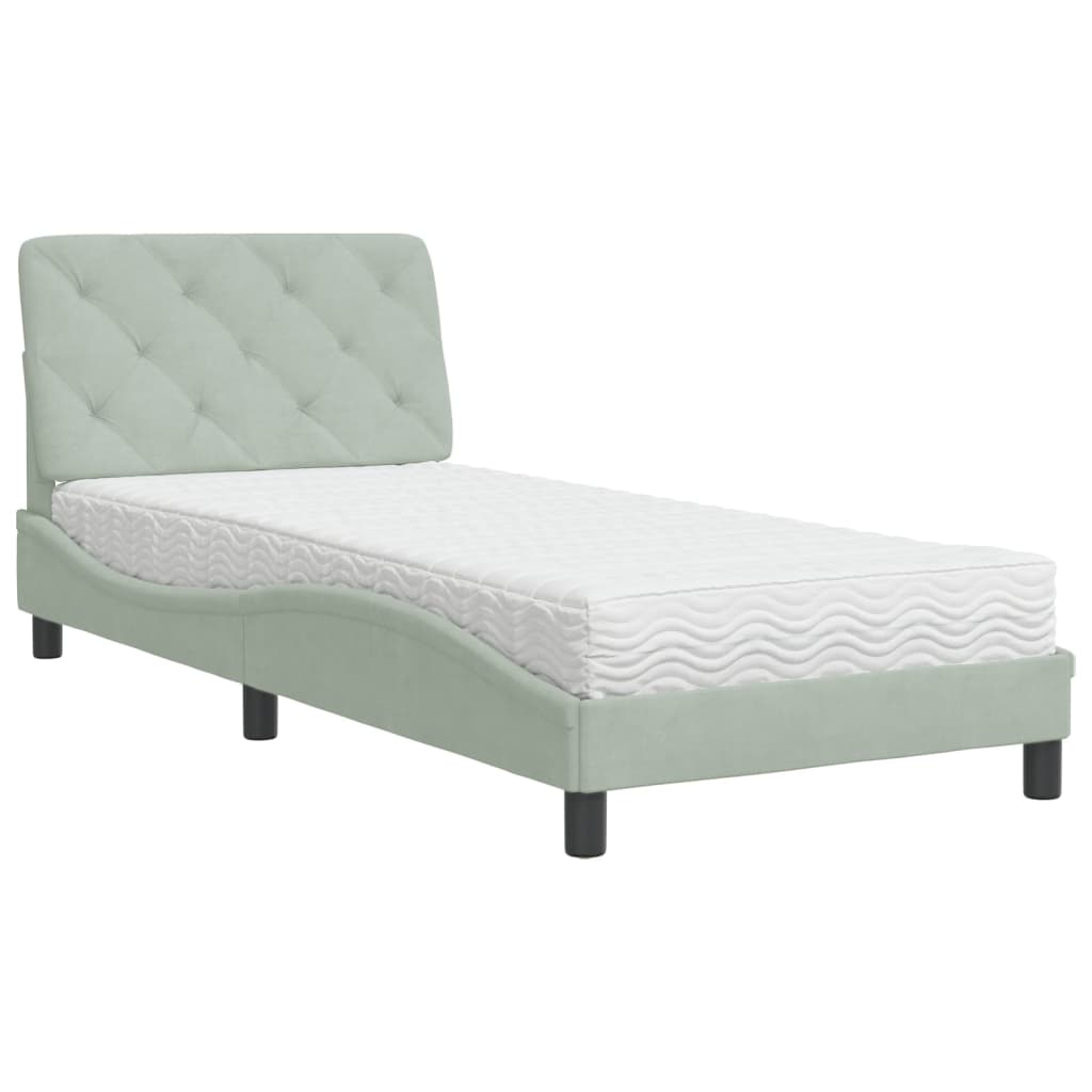 Krevet s madracem svjetlosivi 90x190 cm baršunasti