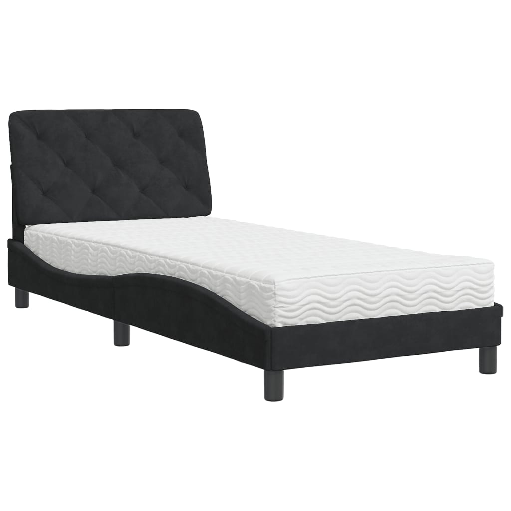 Krevet s madracem crni 90x190 cm baršunasti