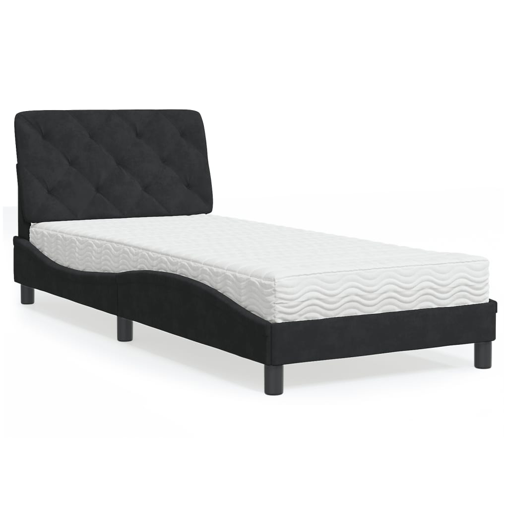 Krevet s madracem crni 90x190 cm baršunasti