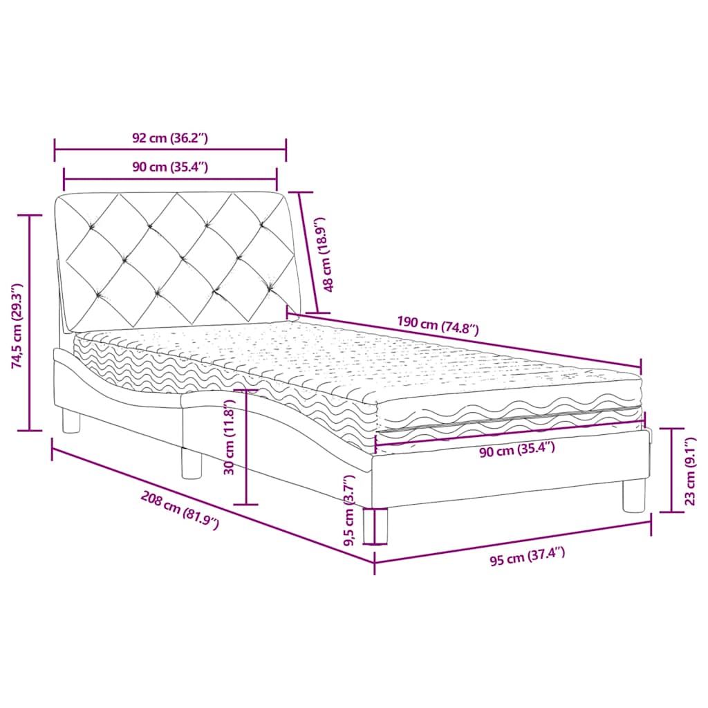 Krevet s madracem plavi 90x190 cm baršunasti
