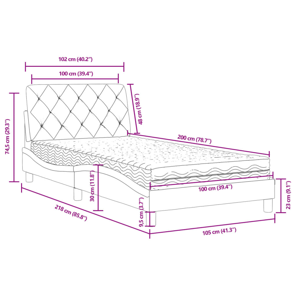 Krevet s madracem tamnosivi 100x200 cm baršunasti