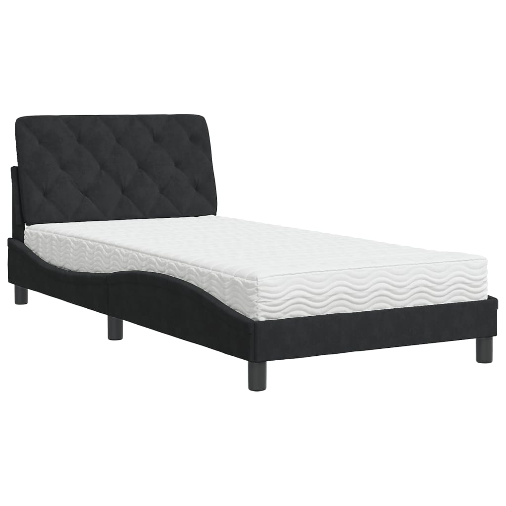 Krevet s madracem crni 100x200 cm baršunasti