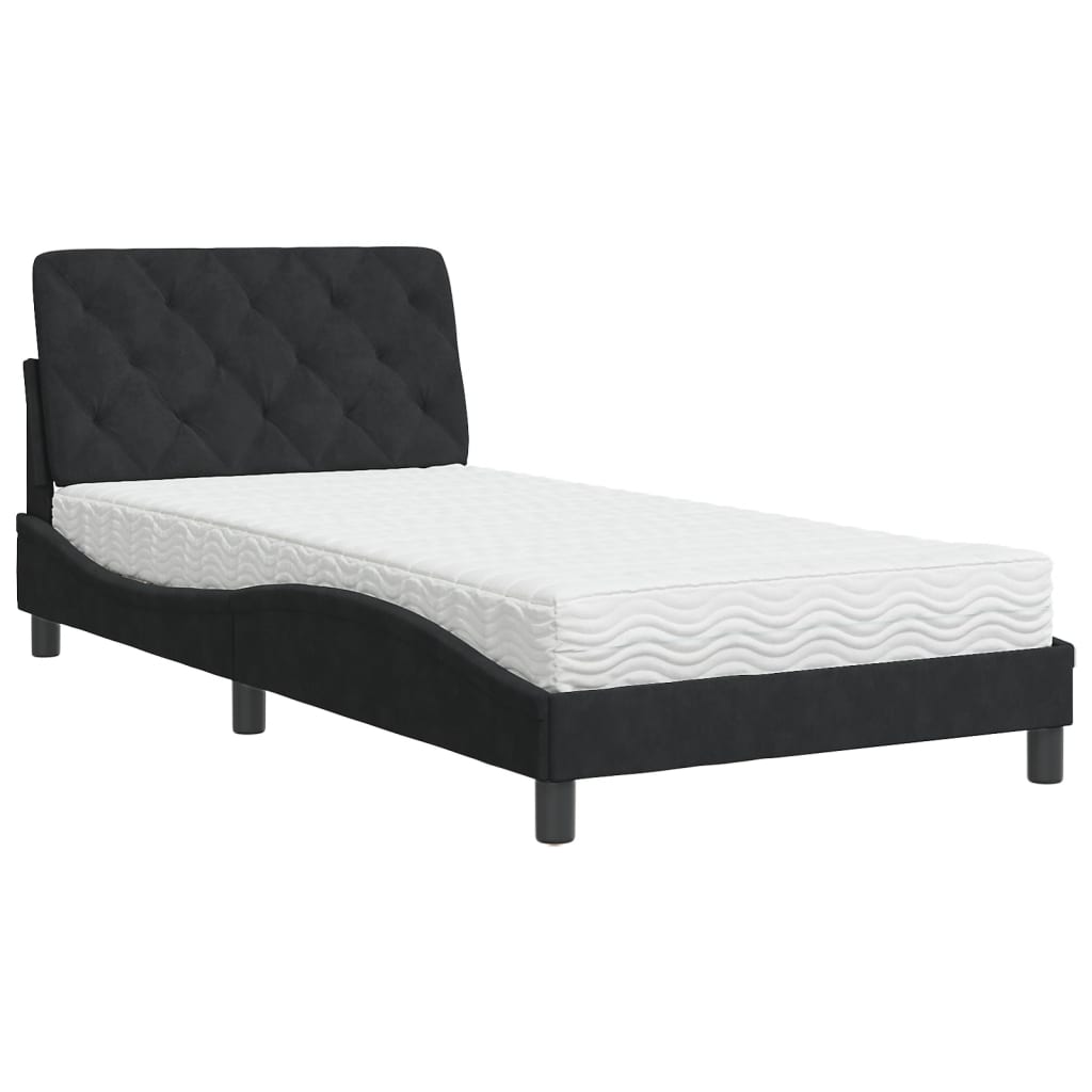 Krevet s madracem crni 100x200 cm baršunasti