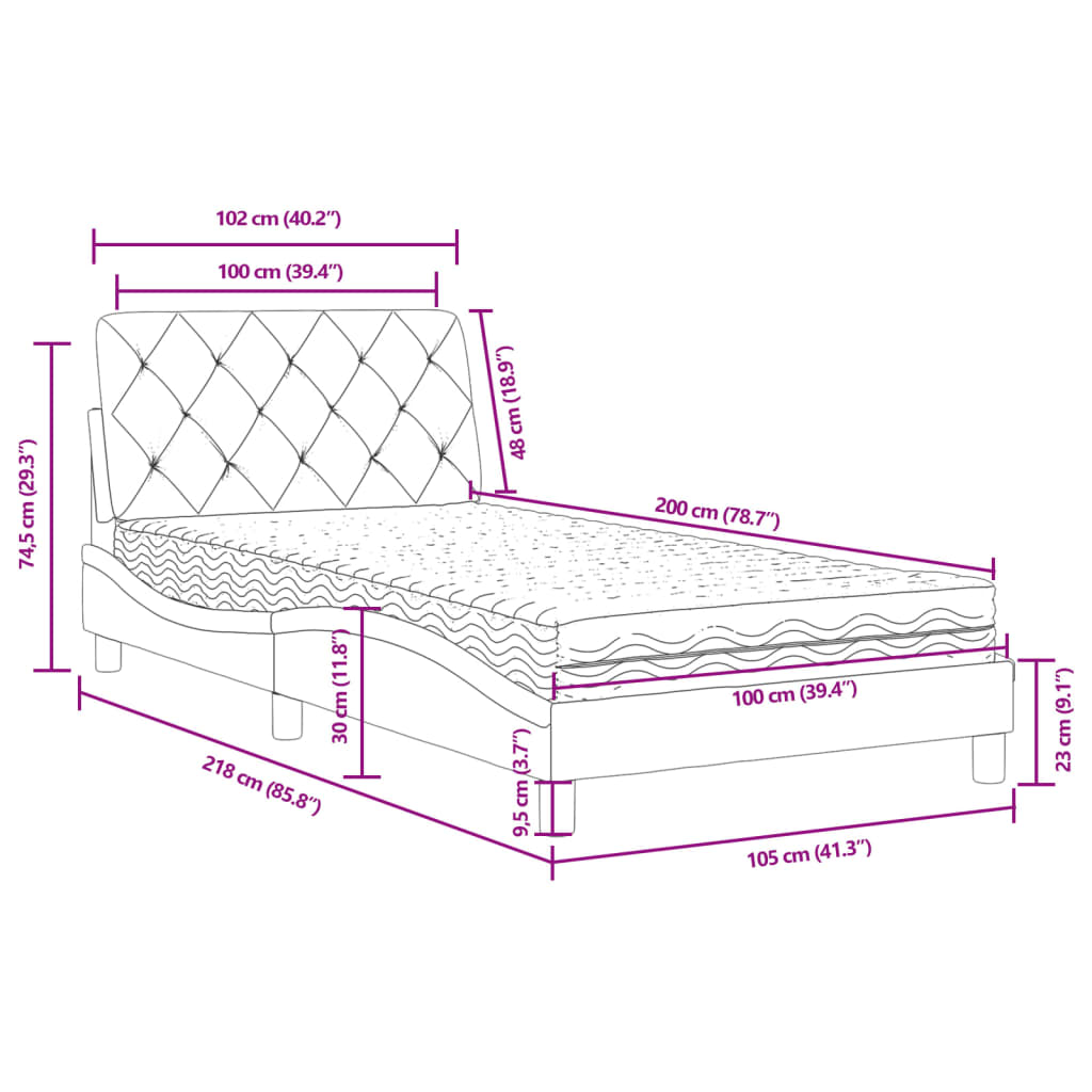 Krevet s madracem crni 100x200 cm baršunasti
