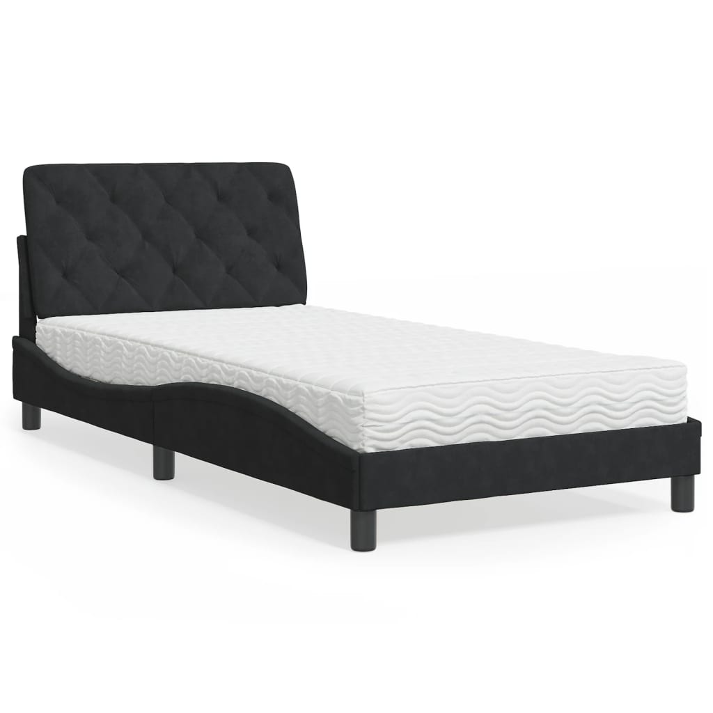 Krevet s madracem crni 100x200 cm baršunasti