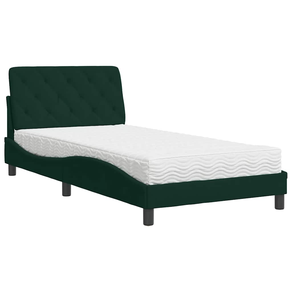 Krevet s madracem tamnozeleni 100x200 cm baršunasti