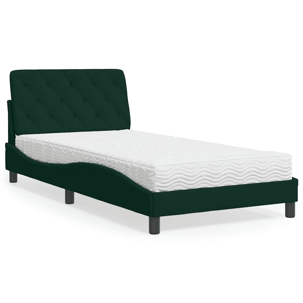 Krevet s madracem tamnozeleni 100x200 cm baršunasti