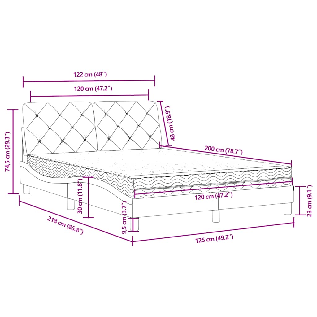 Krevet s madracem plavi 120 x 200 cm baršunasti