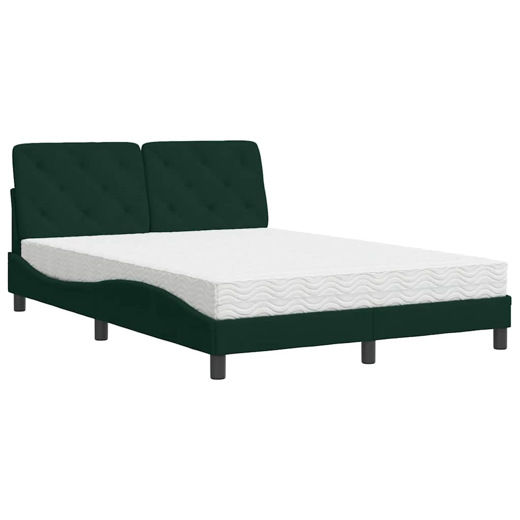 Krevet s madracem tamnozeleni 140x190 cm baršunasti