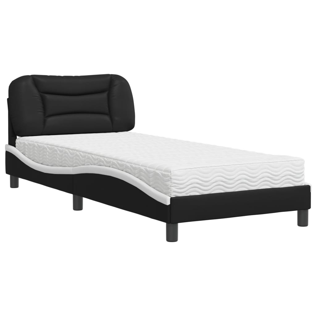 Krevet s madracem Hvar crno-bijeli 80 x 200 cm od umjetne kože