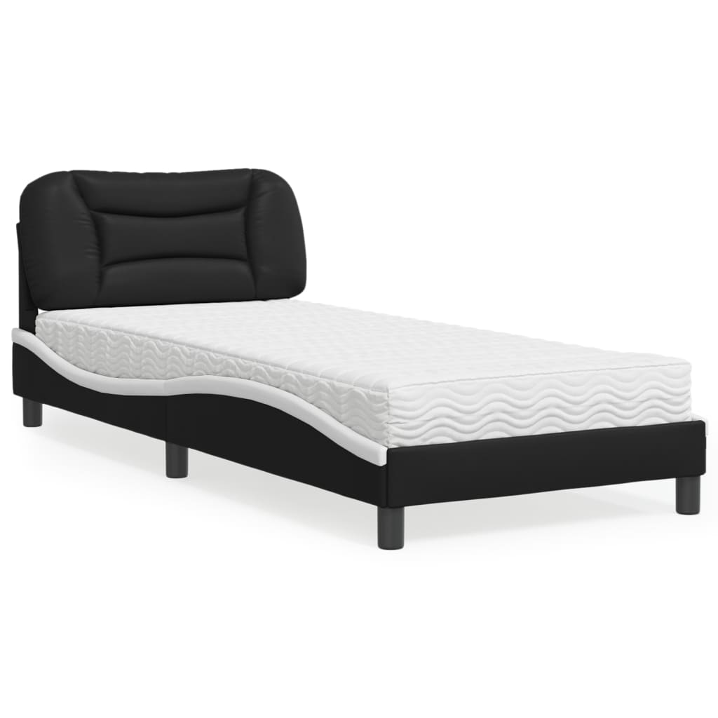 Krevet s madracem Hvar crno-bijeli 90 x 200 cm od umjetne kože