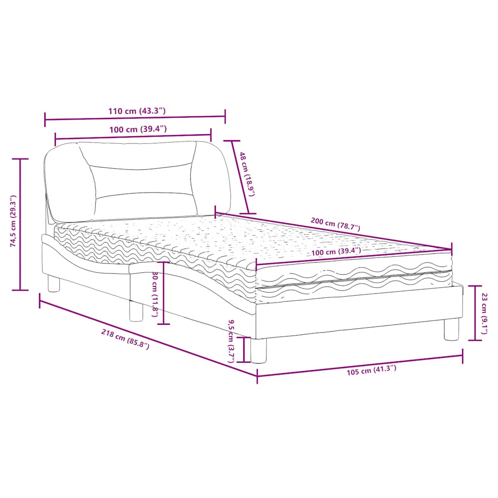 Krevet s madracem Hvar crni 100 x 200 cm od umjetne kože