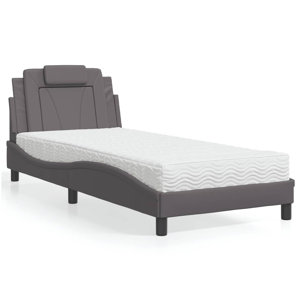 Krevet Viana s madracem sivi 80 x 200 cm od umjetne kože