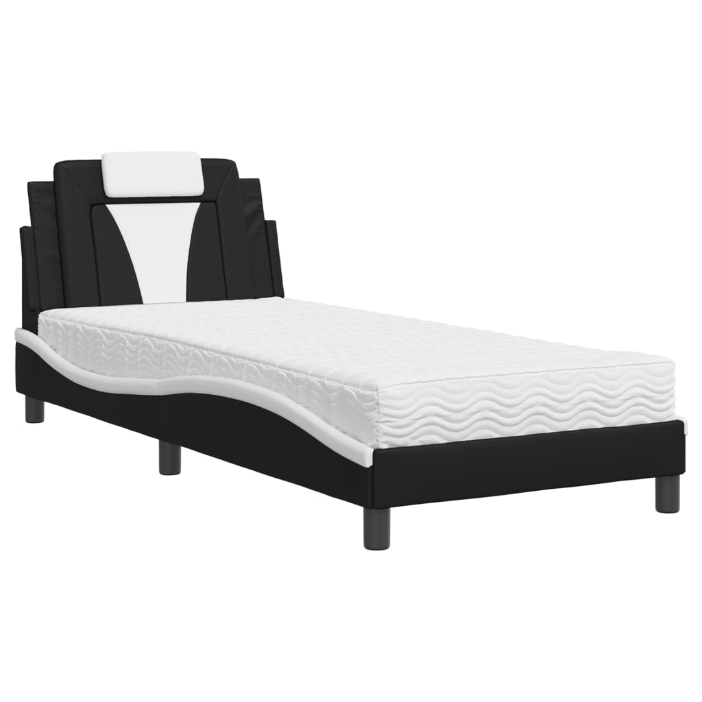 Krevet Viana s madracem crno-bijeli 80 x 200 cm od umjetne kože