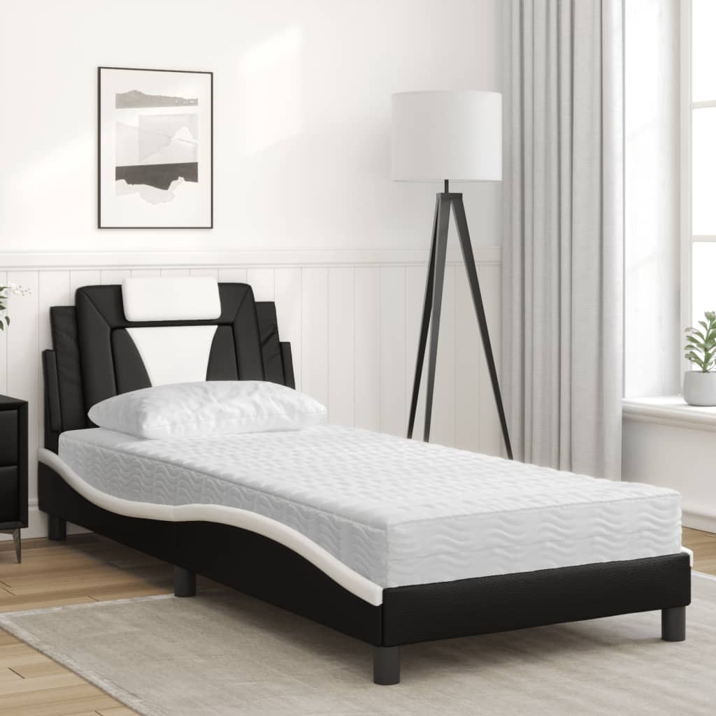 Krevet Viana s madracem crno-bijeli 80 x 200 cm od umjetne kože