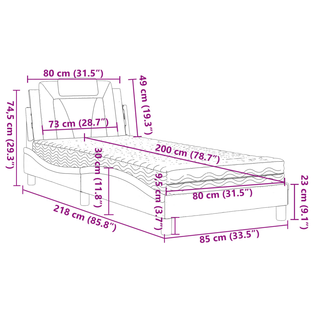 Krevet Viana s madracem bijelo-crni 80 x 200 cm od umjetne kože