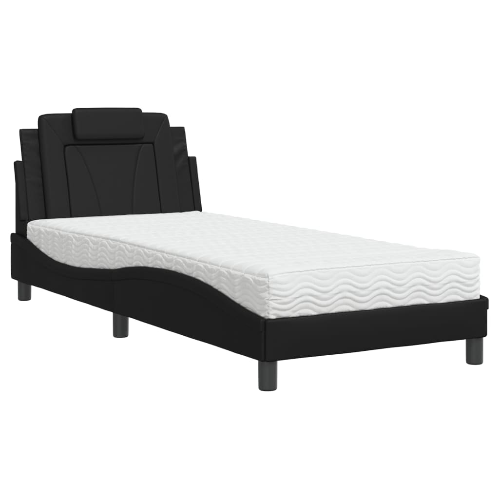 Krevet Viana s madracem crni 90x190 cm od umjetne kože