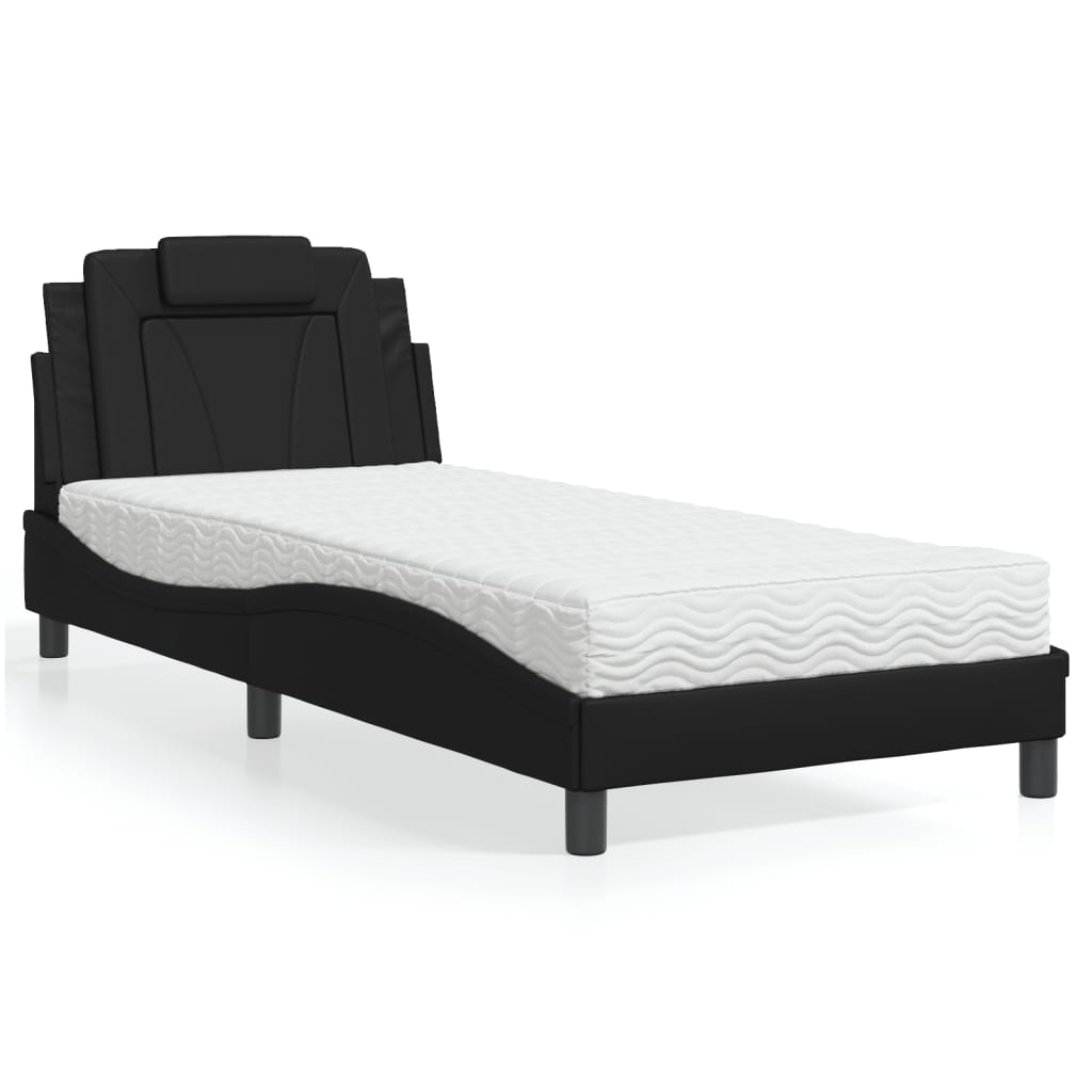 Krevet Viana s madracem crni 90x190 cm od umjetne kože