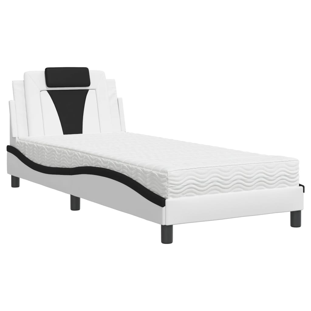 Krevet Viana s madracem bijelo-crni 90 x 200 cm od umjetne kože