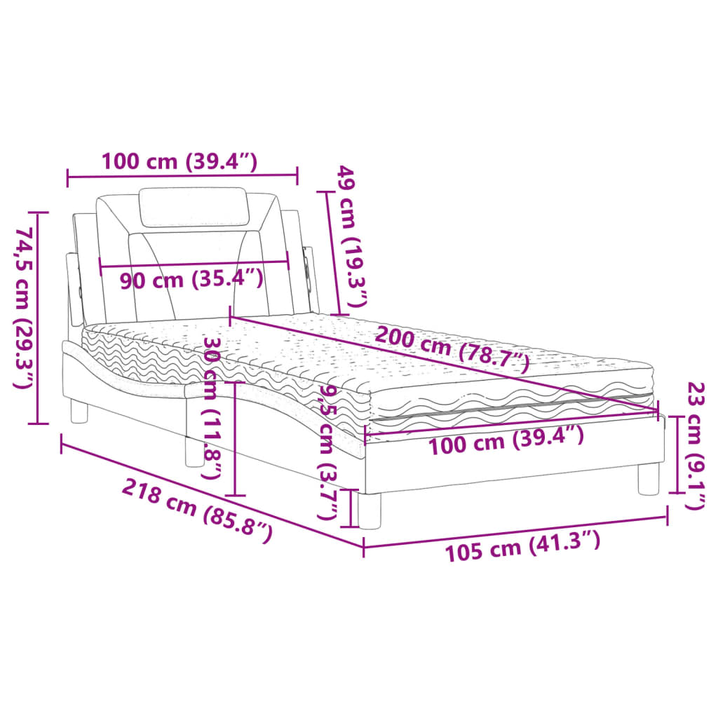 Krevet Viana s madracem bijelo-crni 100 x 200 cm od umjetne kože