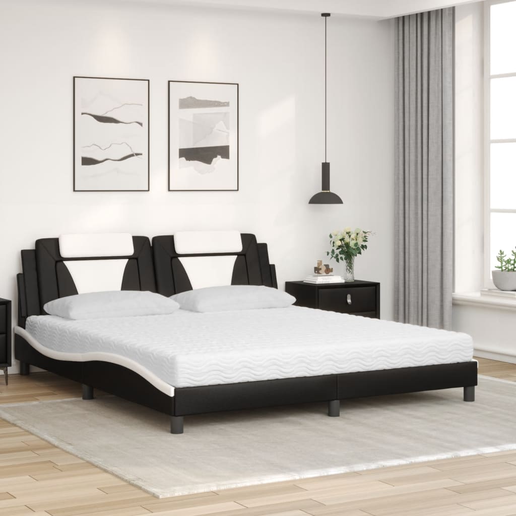 Krevet Viana s madracem crno-bijeli 180 x 200 cm od umjetne kože