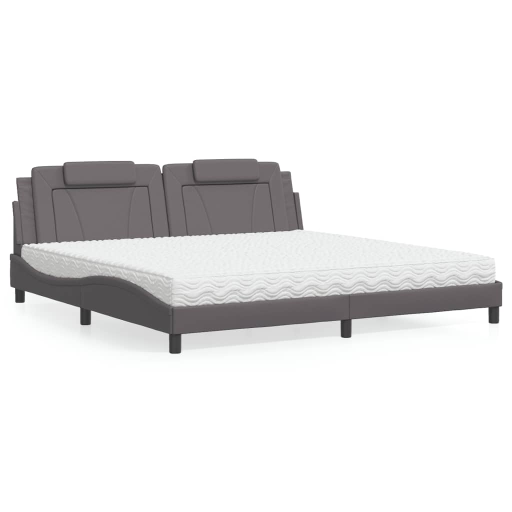 Krevet Viana s madracem sivi 200 x 200 cm od umjetne kože