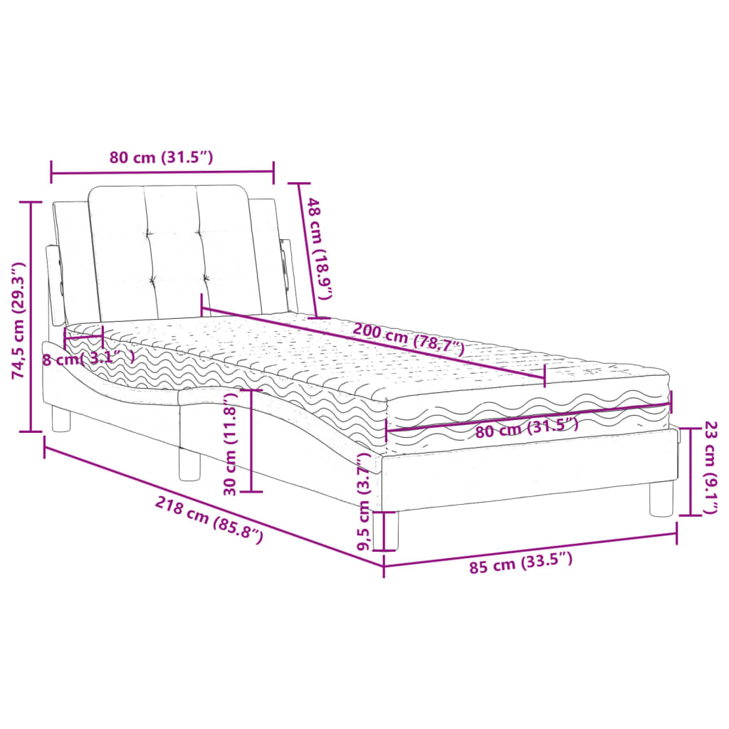 Okvir kreveta bez madraca Zadar bijelo-crni 80 x 200 cm od umjetne kože