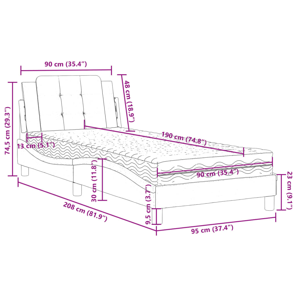 Okvir kreveta bez madraca Zadar sivi 90 x 190 cm od umjetne kože