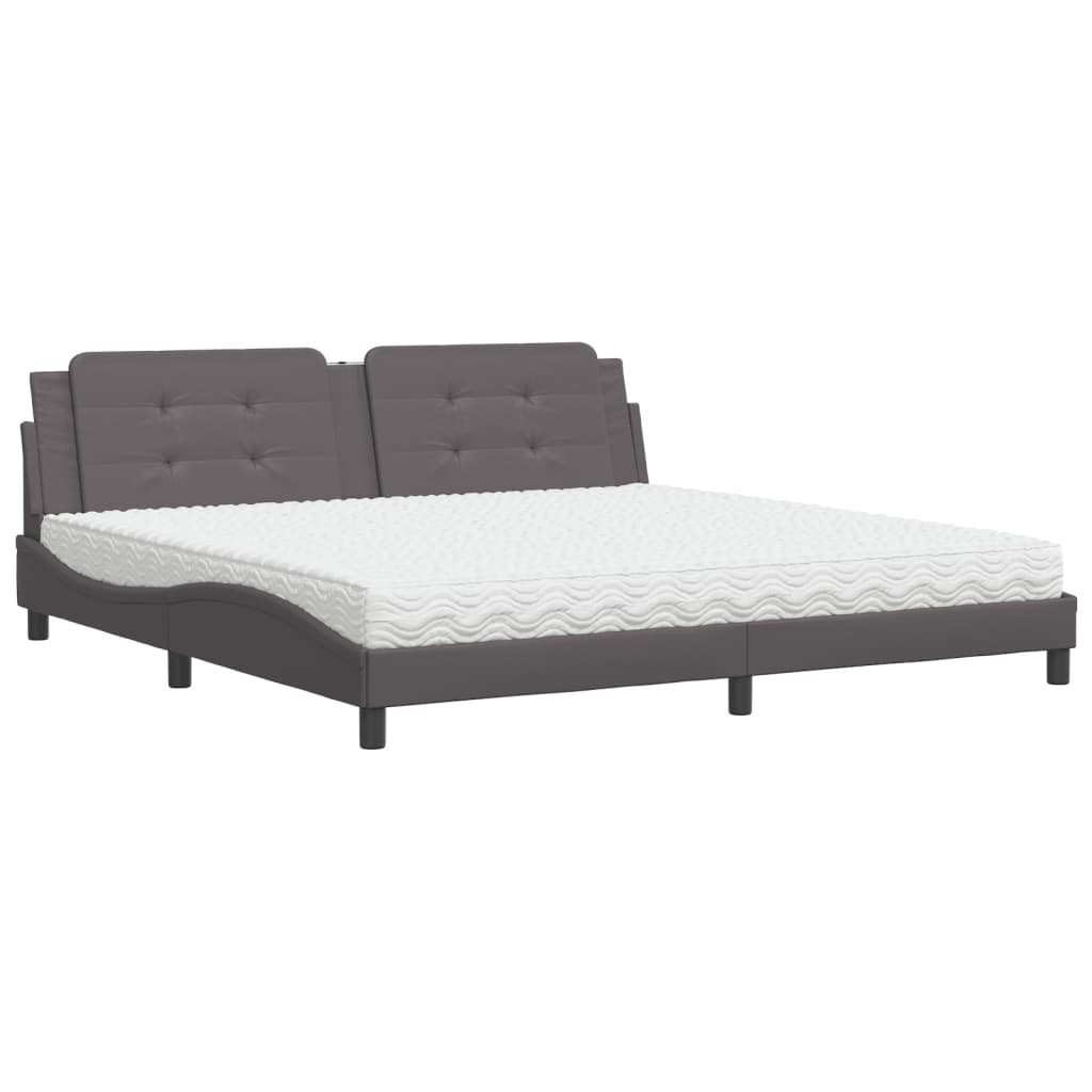 Krevet s madracem Zadar sivi 200 x 200 cm od umjetne kože