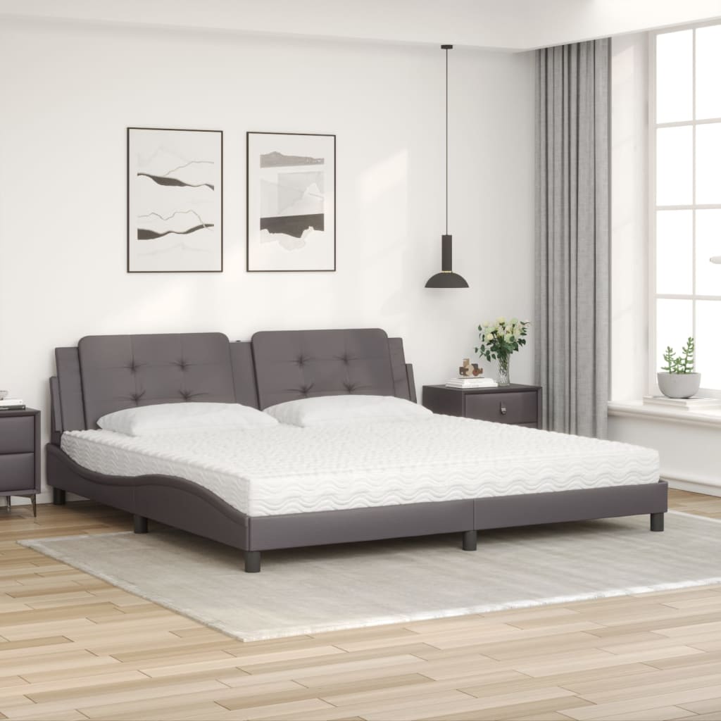 Krevet s madracem Zadar sivi 200 x 200 cm od umjetne kože