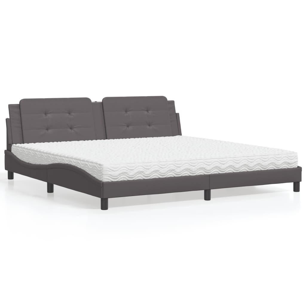 Krevet s madracem Zadar sivi 200 x 200 cm od umjetne kože