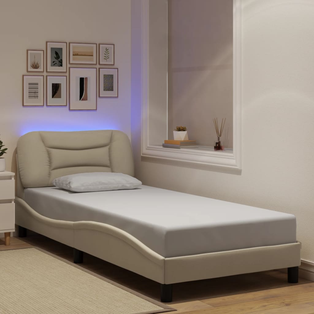 Okvir kreveta s LED-om bez madraca Hvar krem 90 x 190 cm od tkanine