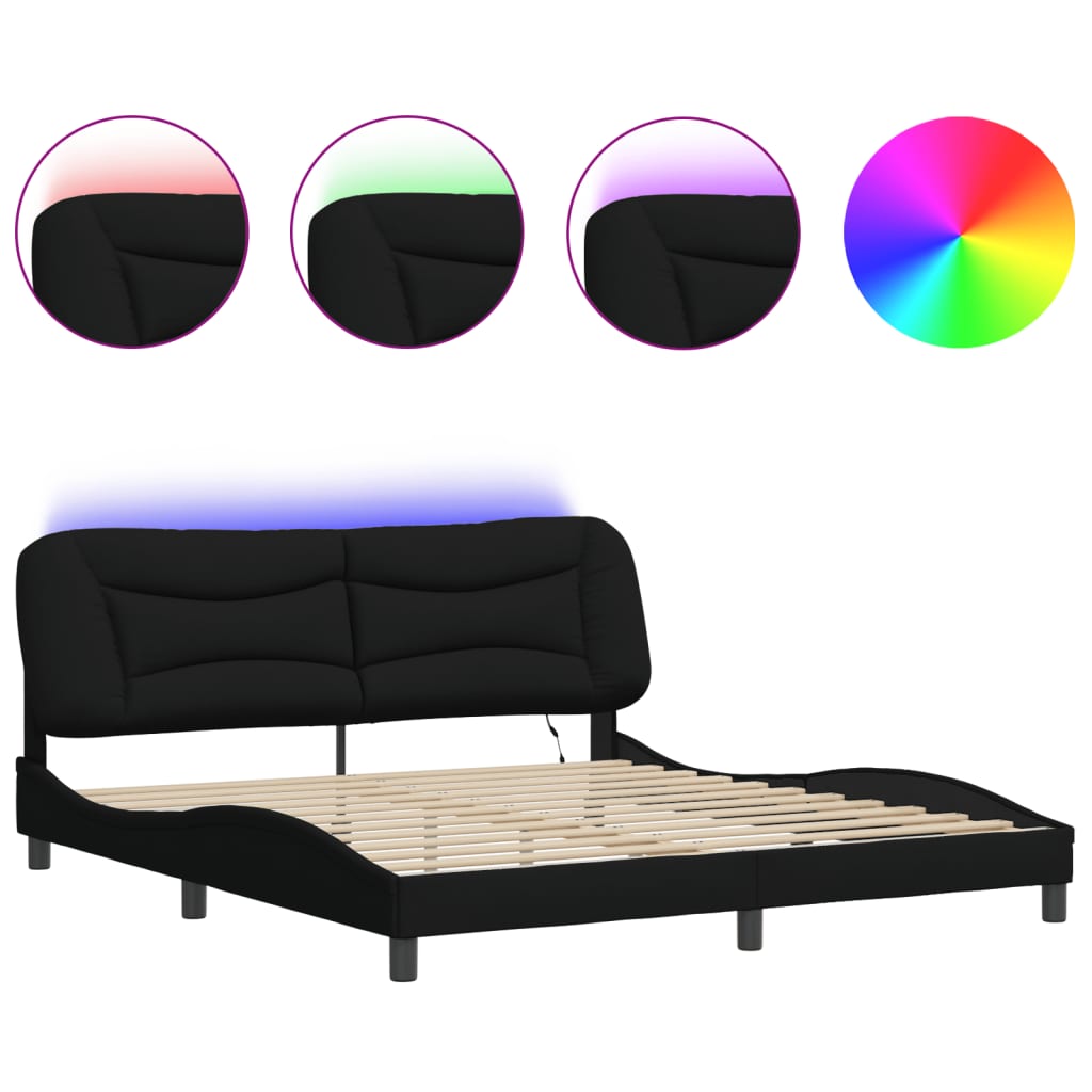Okvir kreveta s LED-om bez madraca Hvar crni 180x200 cm od tkanine