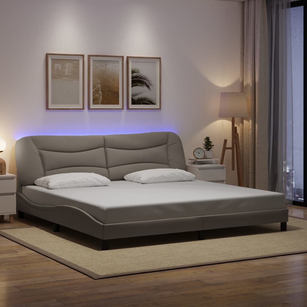 Okvir kreveta s LED-om bez madraca Hvar smeđesivi 200 x 200 cm od tkanine