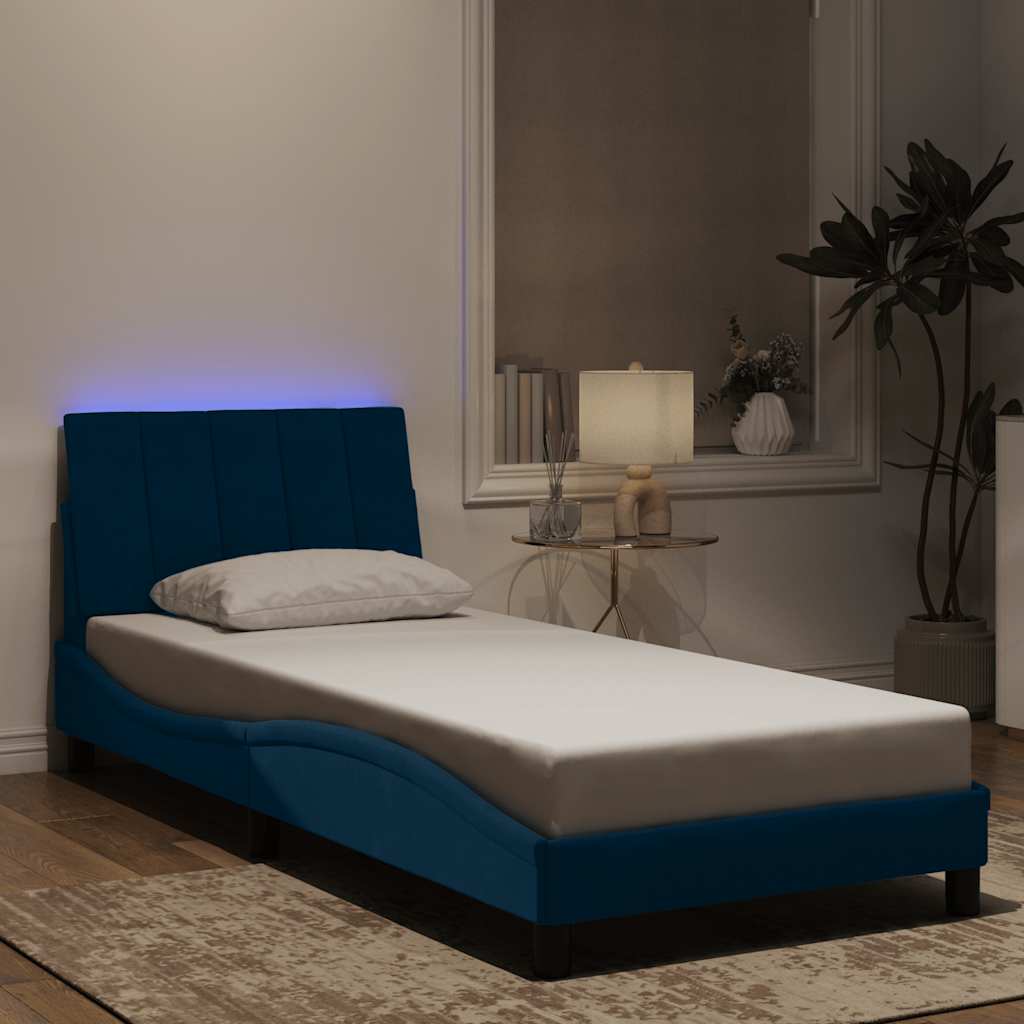 Okvir kreveta s LED-om bez madraca Hanko plavi 90 x 190 cm baršunasti