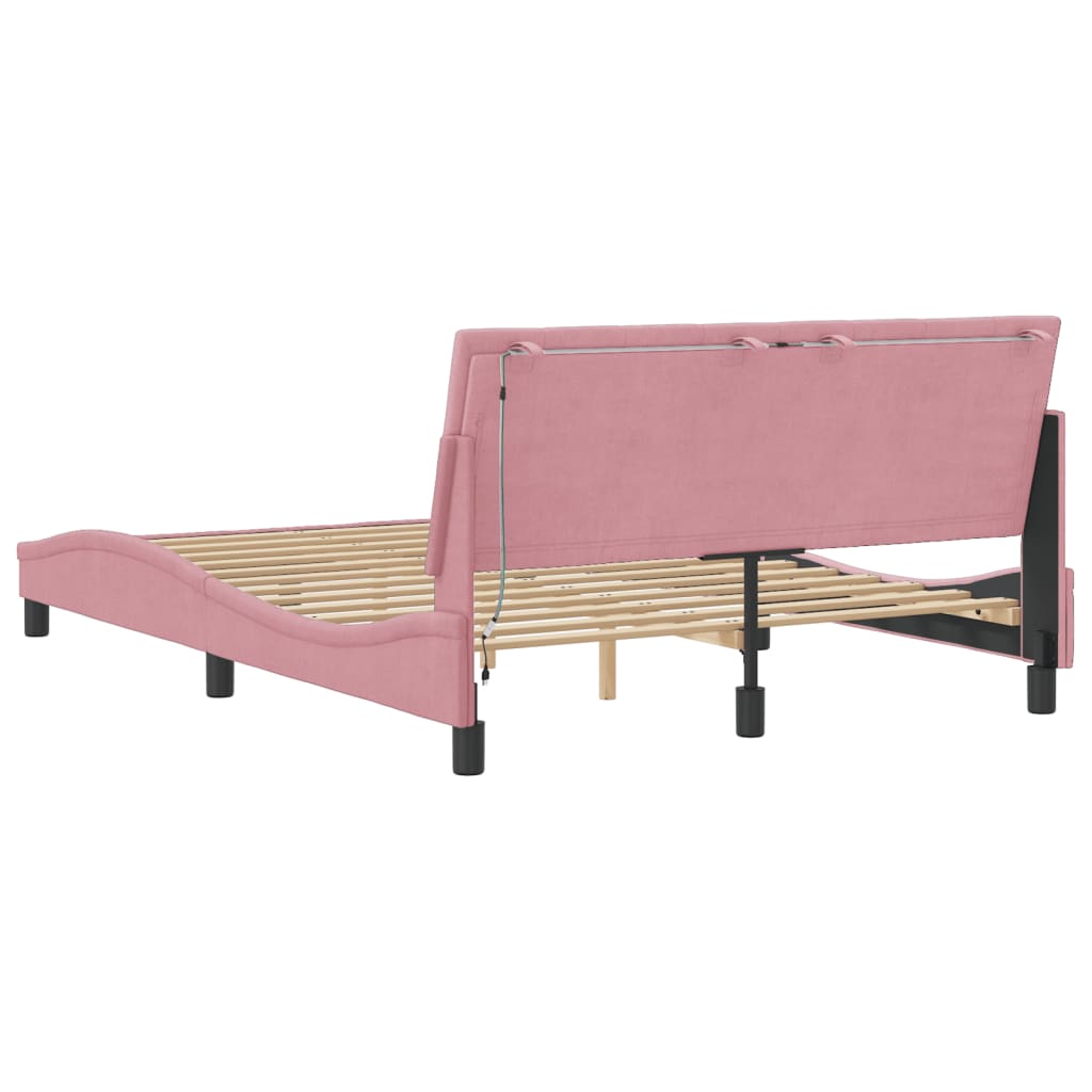 Okvir kreveta s LED-om bez madraca Hanko ružičasti 140 x 190 cm baršunasti