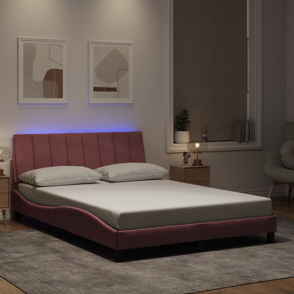 Okvir kreveta s LED-om bez madraca Hanko ružičasti 140 x 190 cm baršunasti