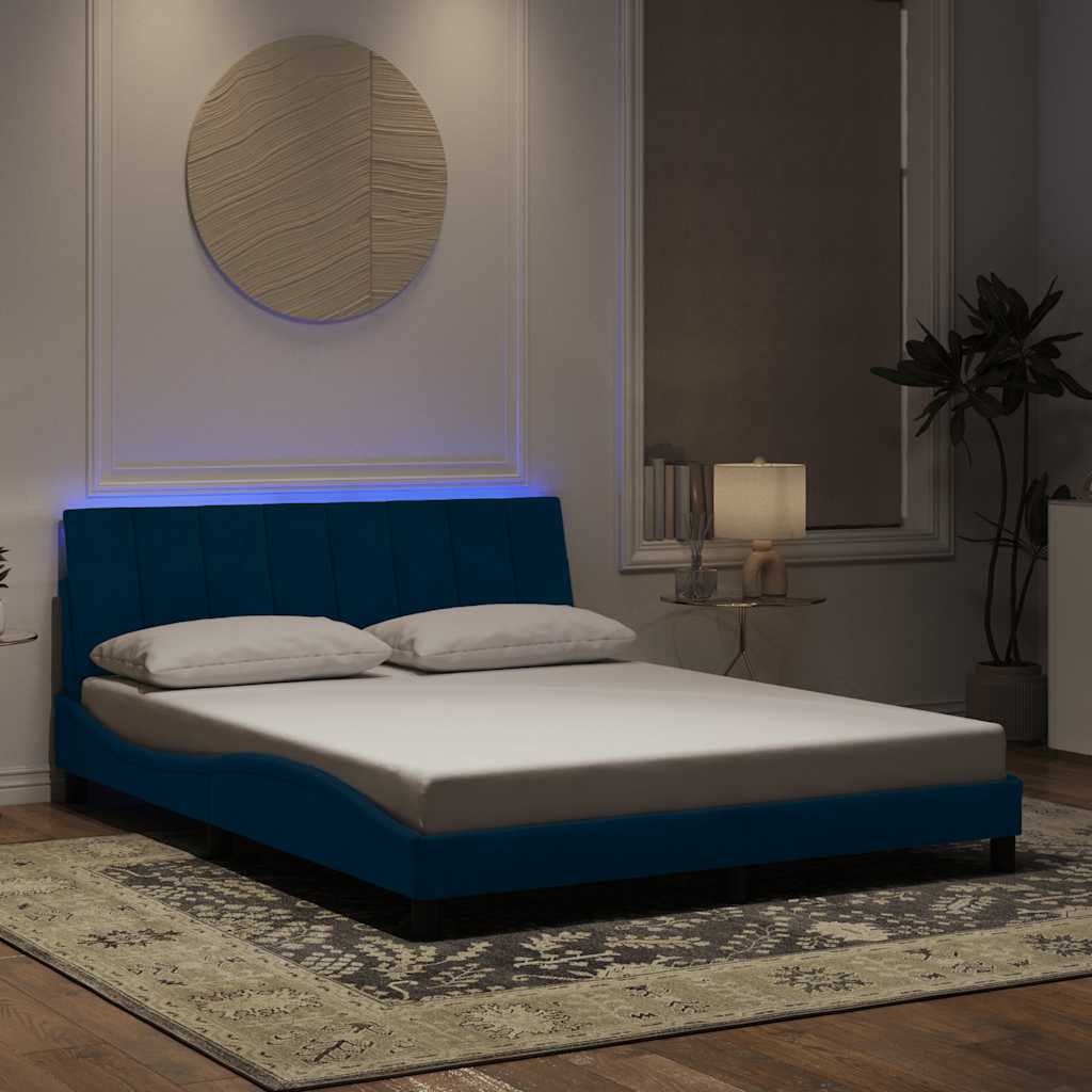 Okvir kreveta s LED-om bez madraca Hanko plavi 160 x 200 cm baršunasti