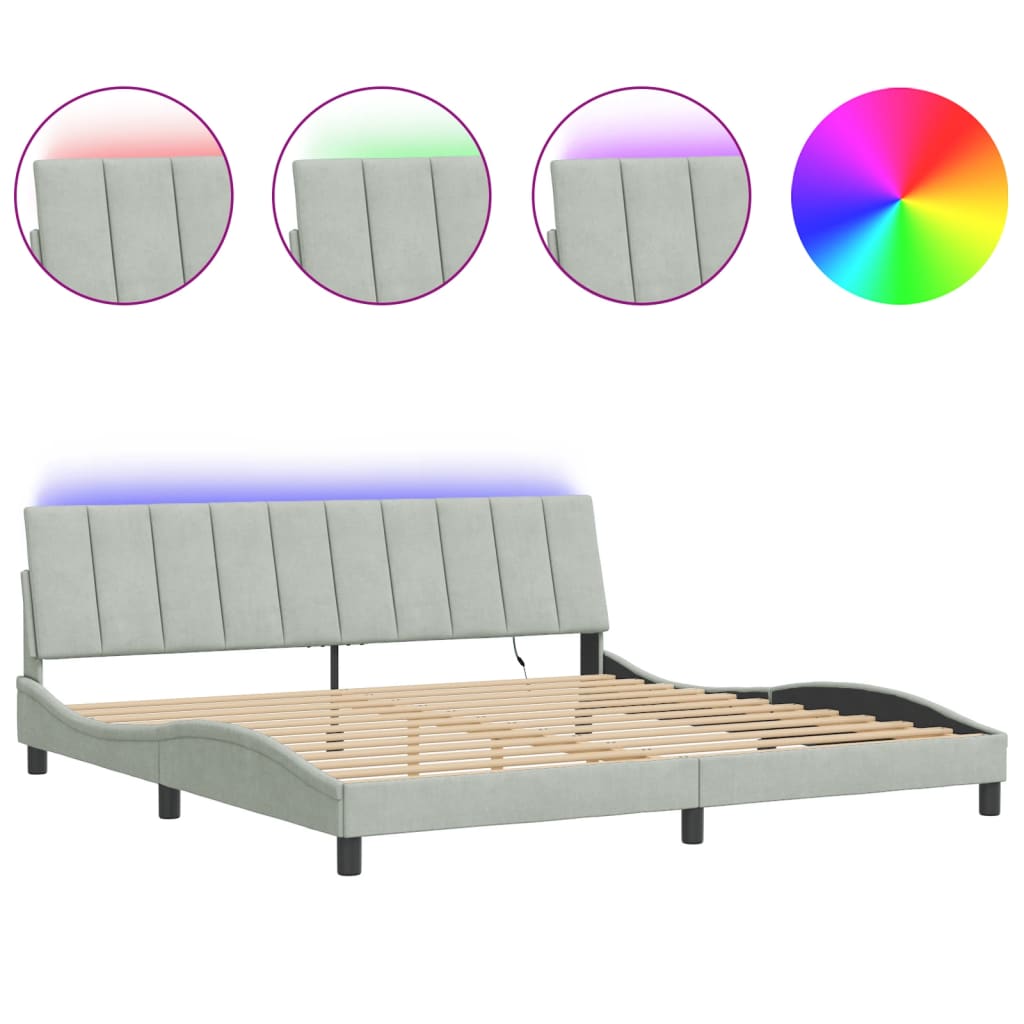 Okvir kreveta s LED-om bez madraca Hanko svijetlosivi 200x200cm baršunasti