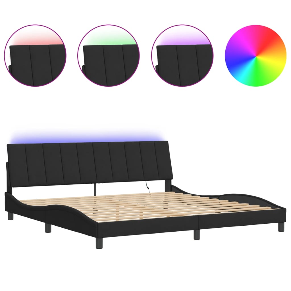Okvir kreveta s LED-om bez madraca Hanko crni 200 x 200 cm baršunasti