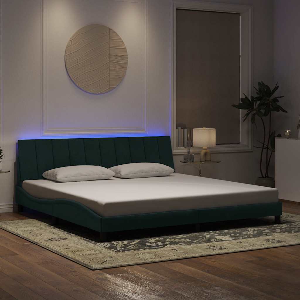 Okvir kreveta s LED-om bez madraca Hanko tamnozeleni 200x200 cm baršunasti