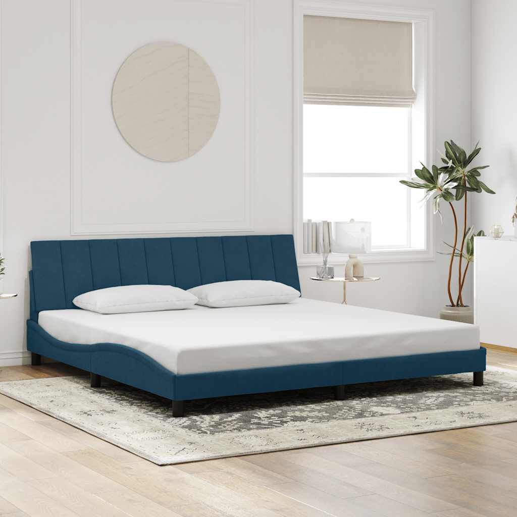Okvir kreveta s LED-om bez madraca Hanko plavi 200 x 200 cm baršunasti