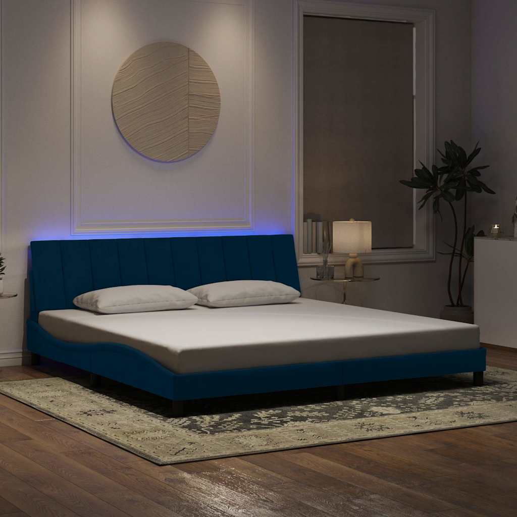 Okvir kreveta s LED-om bez madraca Hanko plavi 200 x 200 cm baršunasti