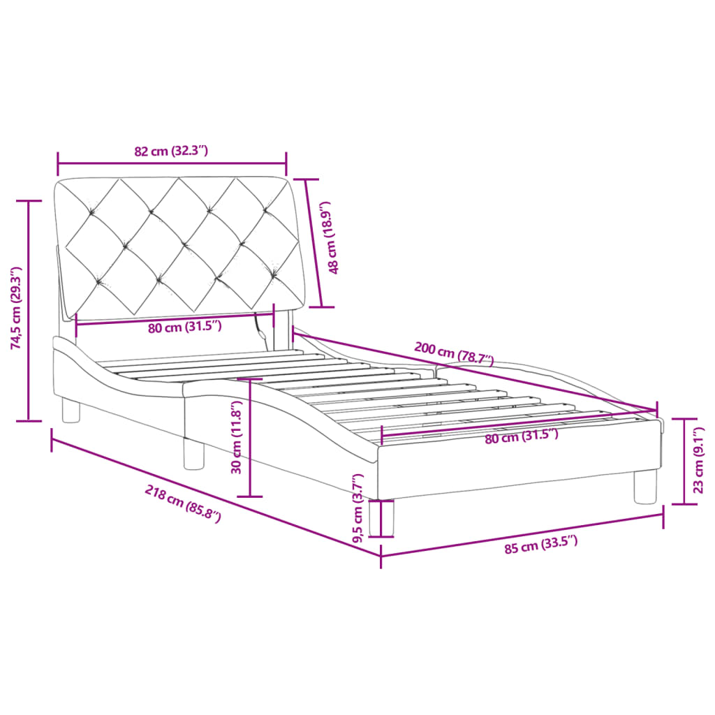 Okvir kreveta s LED-om bez madraca svjetlosivi 80x200 cm baršunasti