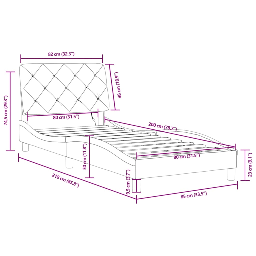 Okvir kreveta s LED-om bez madraca plavi 80 x 200 cm baršunasti