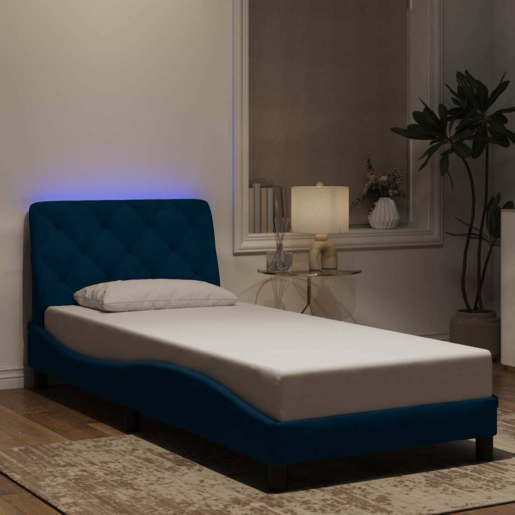 Okvir kreveta s LED-om bez madraca plavi 80 x 200 cm baršunasti