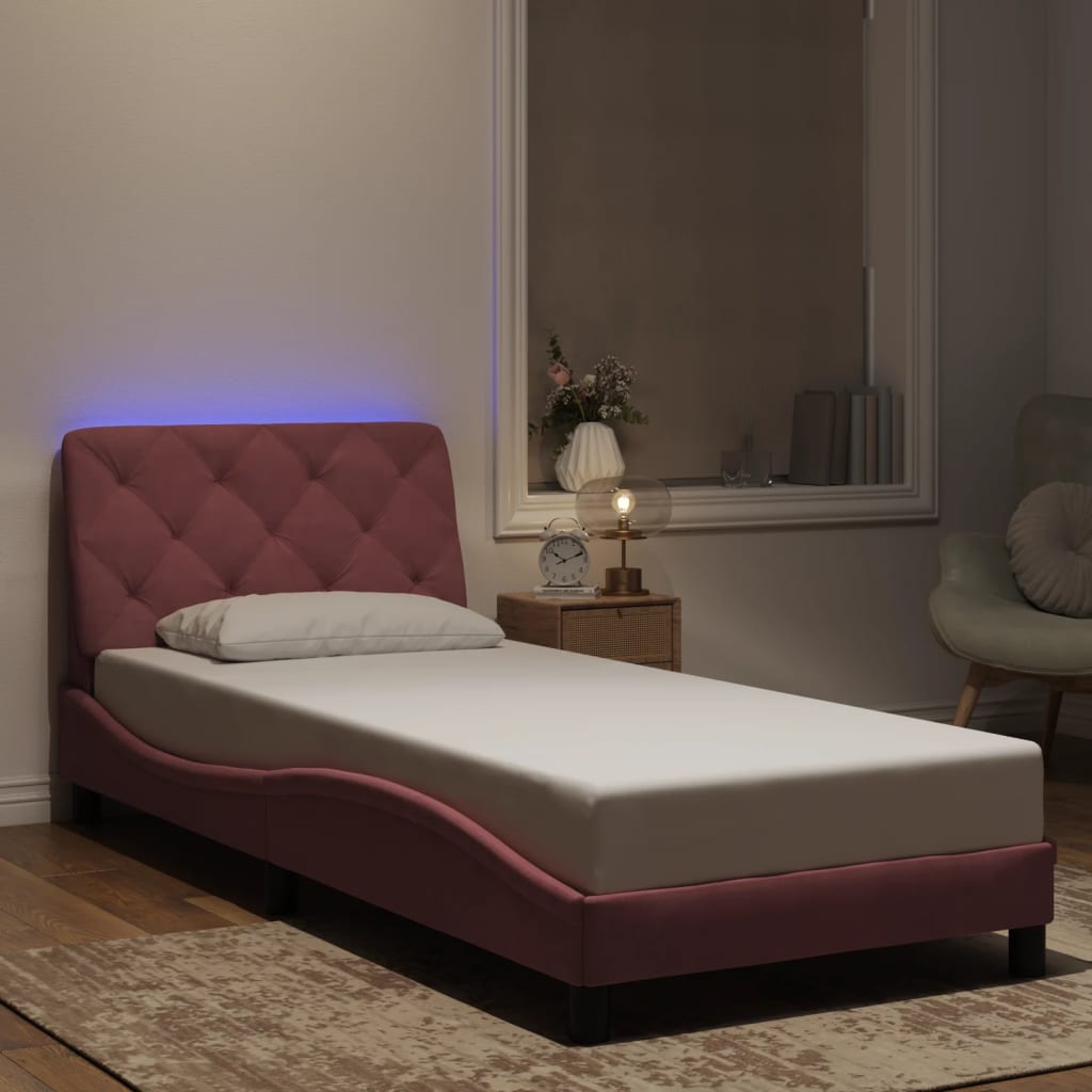 Okvir kreveta s LED-om bez madraca ružičasti 80 x 200 cm baršunasti